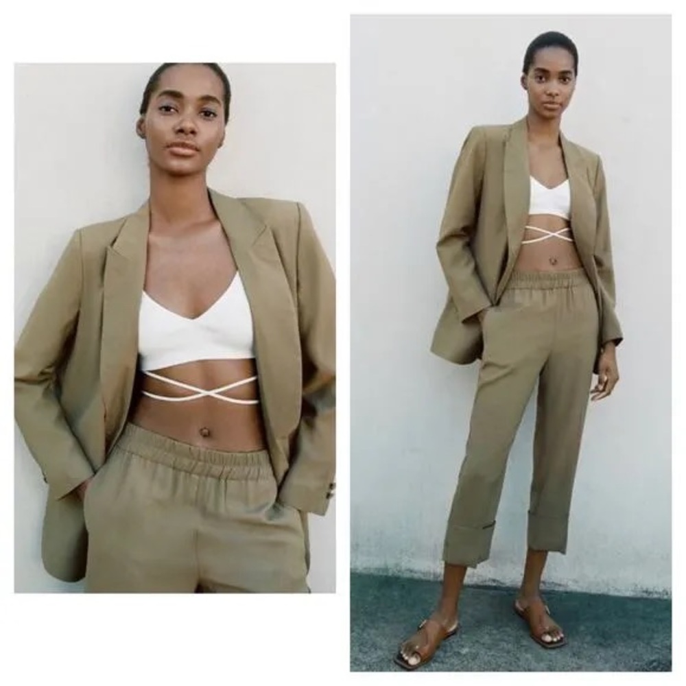Zara Open Oversized Tailored Blazer Jacket Women S Olive Green